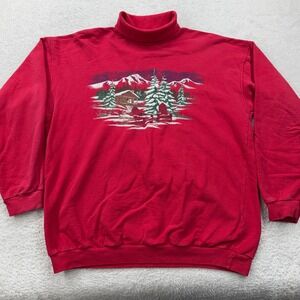 Northern Reflections Vintage Red Mock Neck Winter Cabin Sweatshirt Mens‎ Large